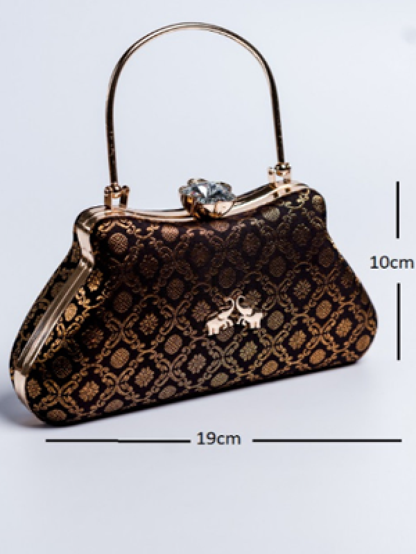 Aikyatha Black Kanjivaram Clutch - 0033N600228045