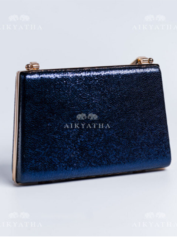 Aikyatha Blue Leather Clutch - 0033N600190010