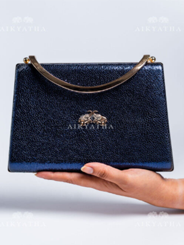 Aikyatha Blue Leather Clutch - 0033N600190010
