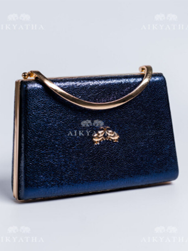 Aikyatha Blue Leather Clutch - 0033N600190010
