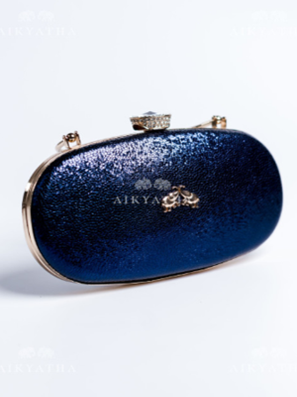 Aikyatha Blue Leather Clutch - 0033N600190029