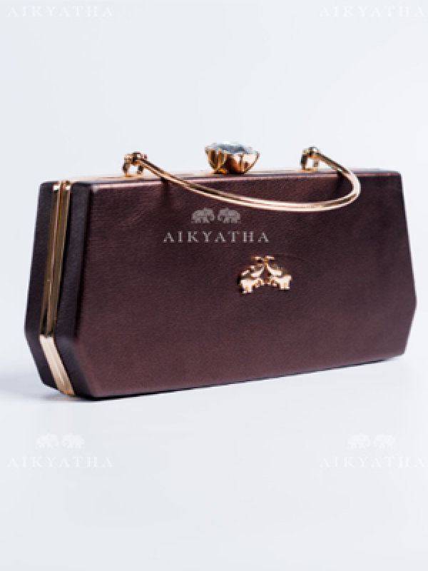 Aikyatha Brown Leather Clutch - 0033N600190015