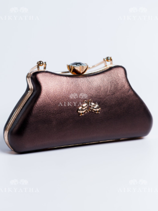 Aikyatha Brown Leather Clutch - 0033N600190032