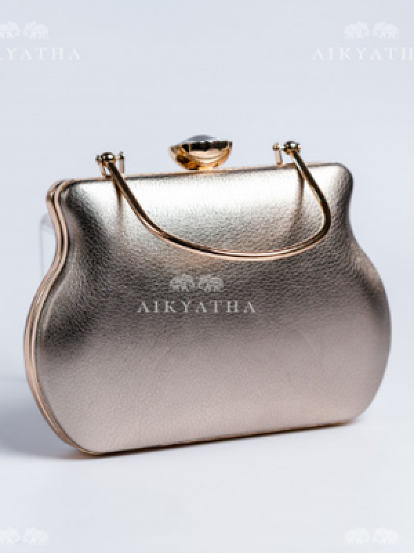 Aikyatha Copper Gold Leather Clutch - 0033N600190023