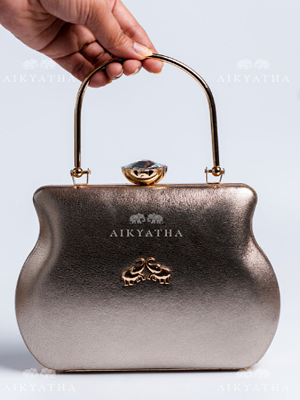 Aikyatha Copper Gold Leather Clutch - 0033N600190023