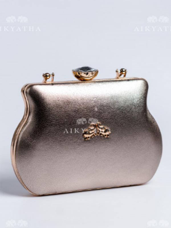 Aikyatha Copper Gold Leather Clutch - 0033N600190023