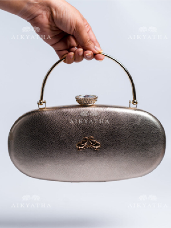 Aikyatha Gold Leather Clutch - 0033N600190030