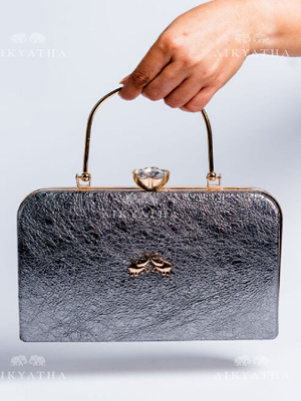 Aikyatha Grey Leather Clutch - 0033N600190041