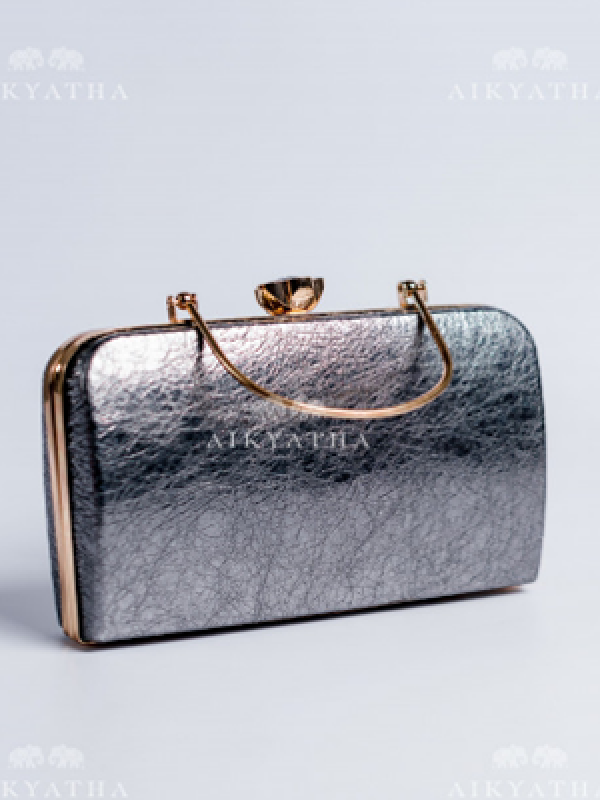 Aikyatha Grey Leather Clutch - 0033N600190041