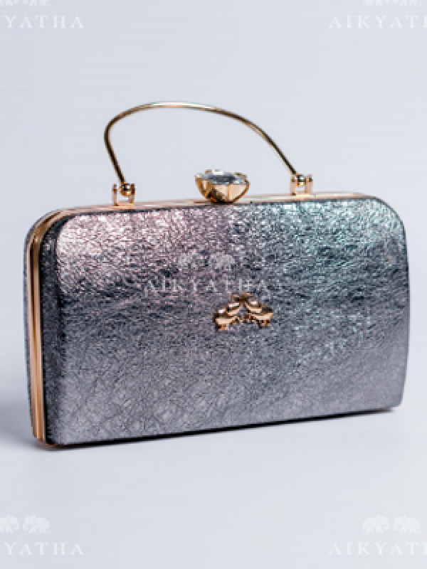 Aikyatha Grey Leather Clutch - 0033N600190041