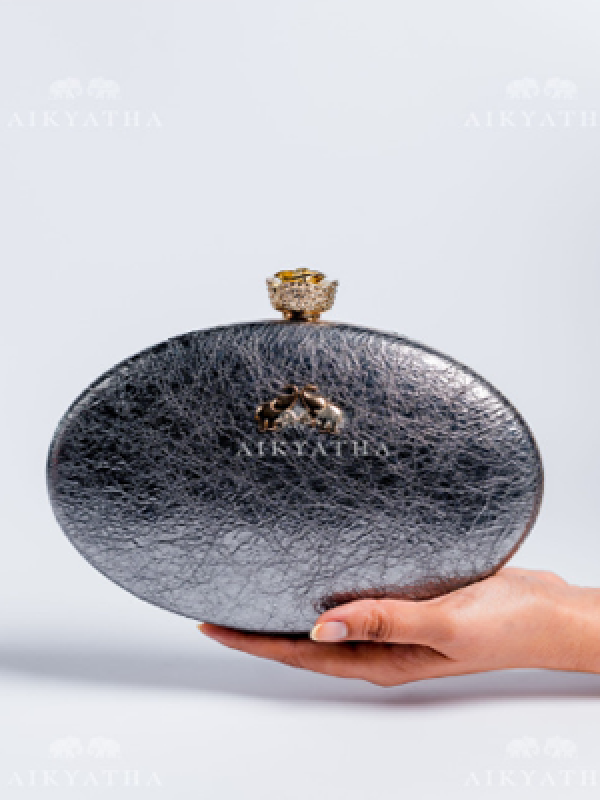 Aikyatha Grey Leather Clutch - 0033N600190050