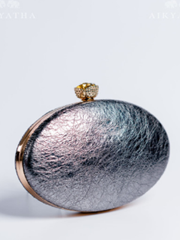 Aikyatha Grey Leather Clutch - 0033N600190050