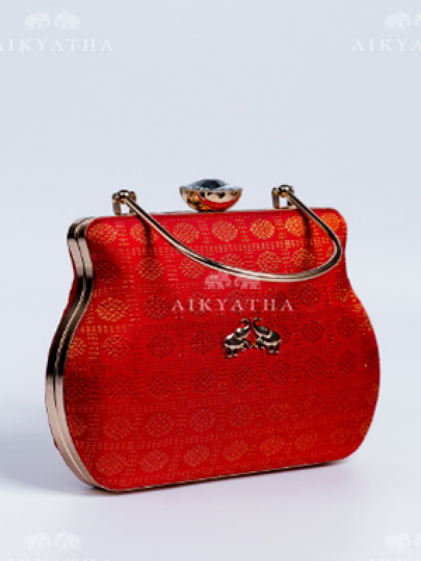 Aikyatha Kanjivaram Red Clutch - 0033N600190134