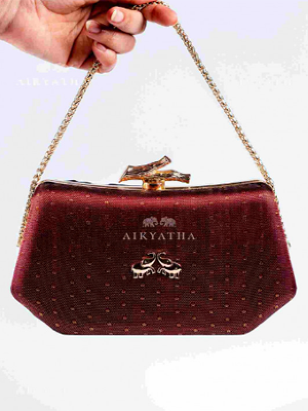 Aikyatha Maroon Kanjivaram Clutch - 0033N600190108