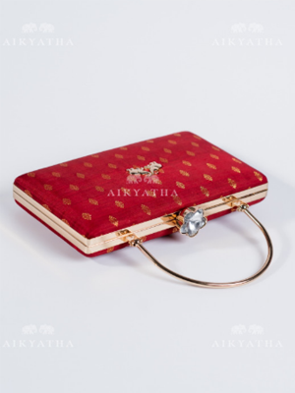 Aikyatha Maroon Kanjivaram Clutch - 0033N600190140