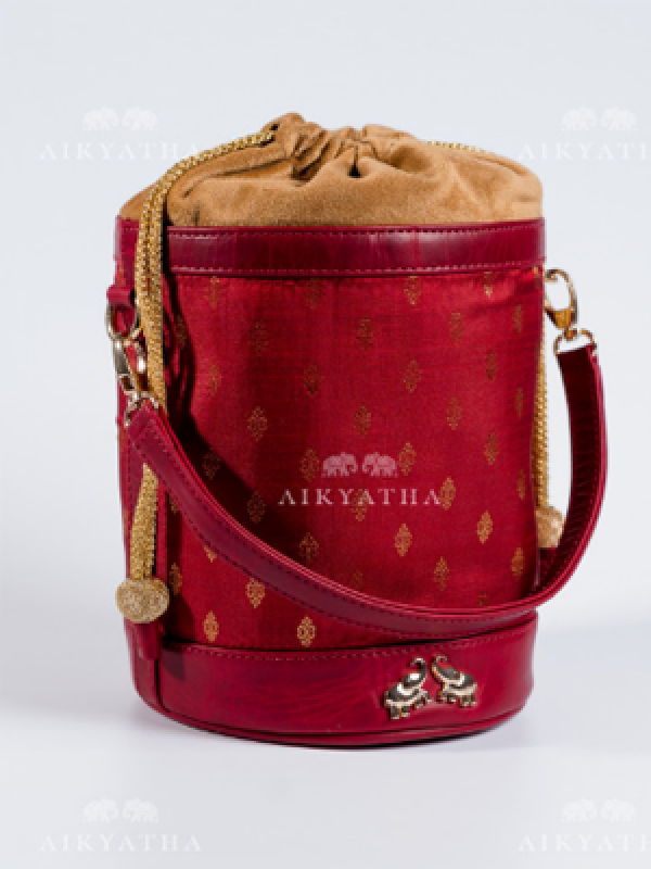Aikyatha Maroon Kanjivaram Potli - 0033N600191024