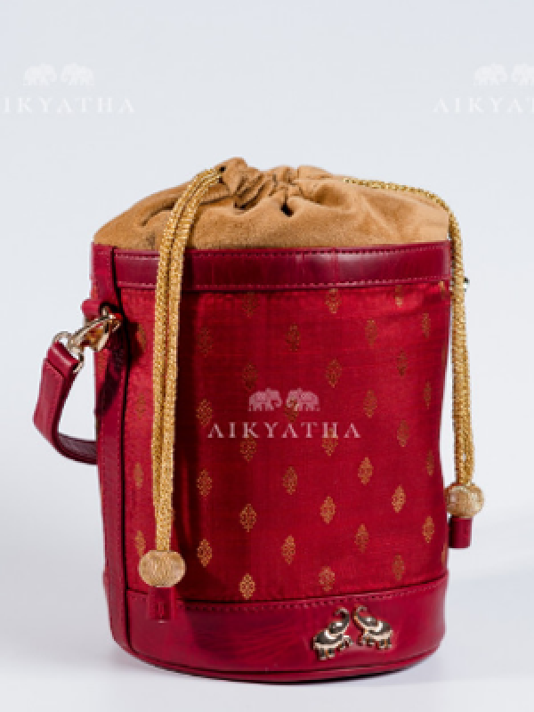Aikyatha Maroon Kanjivaram Potli - 0033N600191024