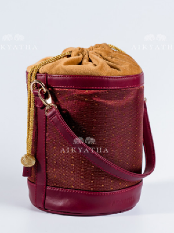 Aikyatha Maroon Kanjivaram Potli - 0033N600191028
