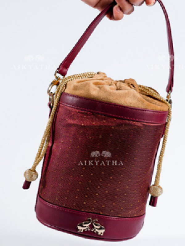 Aikyatha Maroon Kanjivaram Potli - 0033N600191028
