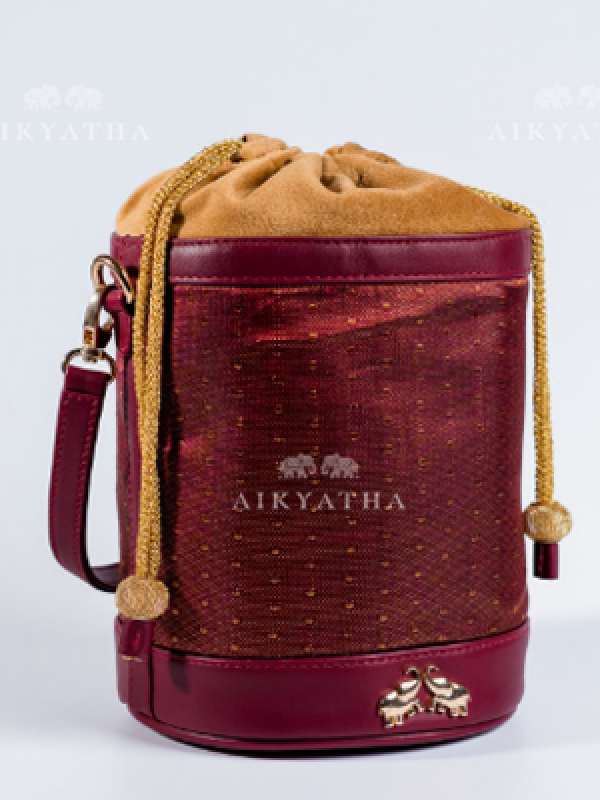 Aikyatha Maroon Kanjivaram Potli - 0033N600191028