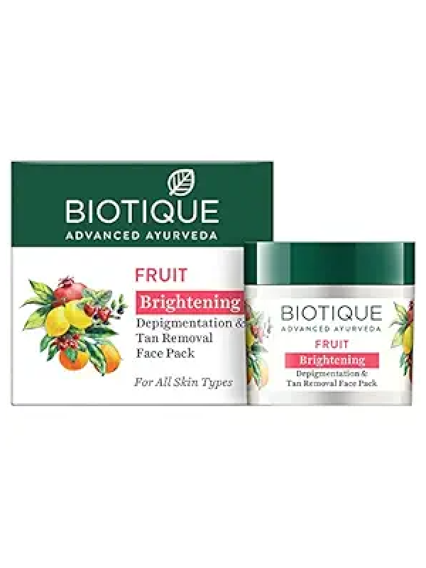 Biotique Fruit Brightening Depigmentation and Tan Removal Face Pack| Ayurvedic and Organically Pure| Tan Removal Face Pack for All Skin Types|100% Botanical Extracts| 75gm