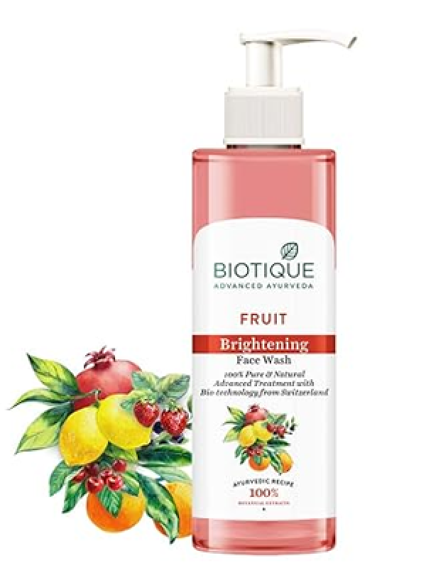 Biotique Fruit Brightening Face Wash| Ayurvedic and Organically Pure| Advanced Swiss Technology |100% Botanical Extracts| Suitable for All Skin Types | 200mL