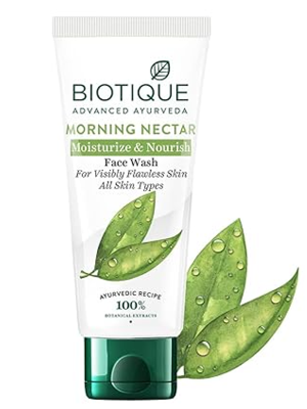 Biotique Morning Nectar Moisturize & Nourish Face Wash | Contains Wild Turmeric, Neem Leaves, & Morning Nectar | Visibly Flawless Skin | Suitable for All Skin Types | 150 ml