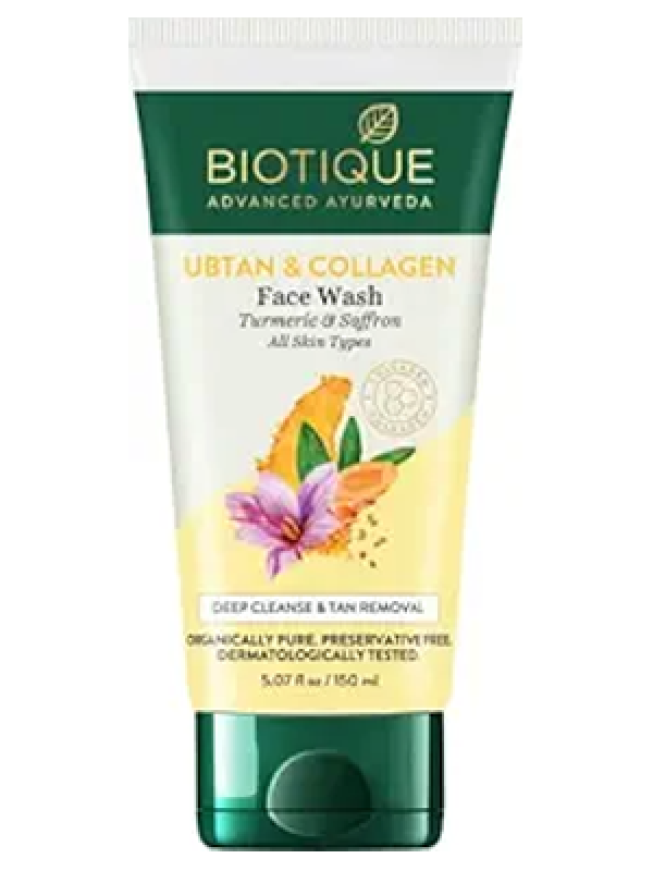 Biotique Ubtan & Collagen Face Wash for Tan Removal & Enhancing Skin Complexion - Gentle Exfoliation, Dead Skin Cell Removal| For Men & Women - 150ml
