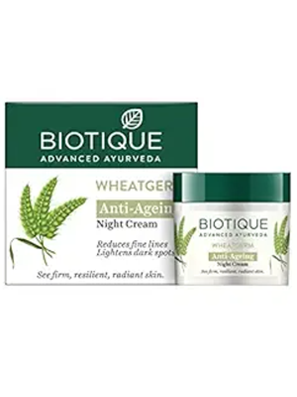 Biotique Wheat Germ Anti- Ageing Night Cream | Reduces Fine Lines | Lightens dark Spots | 100% Botanical Extracts | Suitable for All Skin Types | 50g