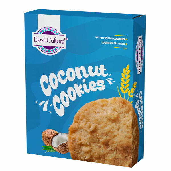 Desi Culture Coconut Cookies 200g | Real Coconut Flakes | Crunchy Handmade Bakery-Style Biscuits | Eggless Vegetarian Cookies | Healthy Tea Time Snack for Kids & Adults | Fresh & Hygienic Pack