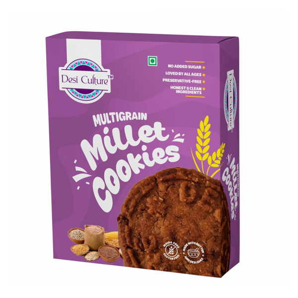 Desi Culture Millet Biscuits | Ragi, Jowar & Oats Cookies | No Maida, No Refined Sugar | High Fibre Multigrain Biscuits | Healthy Eggless Tea Time Snack
