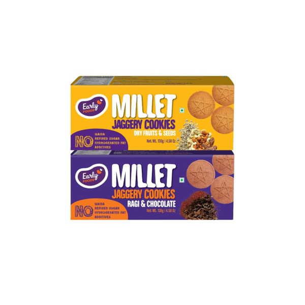 Early Foods Dry Fruit & Ragi Choco Jaggery Cookies X 2 | Sugar Free Biscuits | Cookies For Kids & Adults