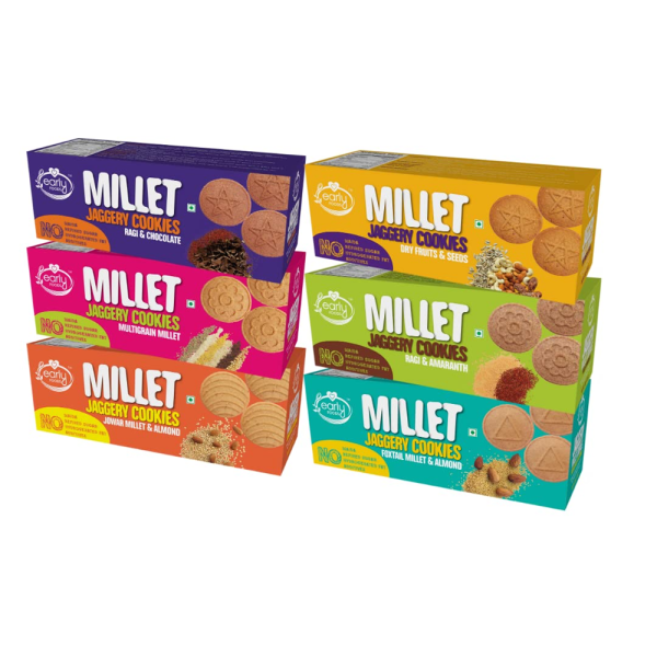 Early Foods Millet Jaggery Cookies 130Gram x 6 | Sugar free Cookies | Butter | Sugar free Biscuits