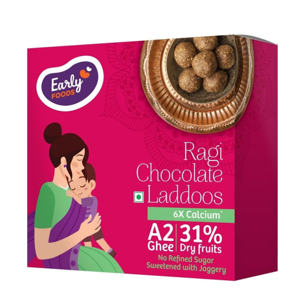 Early Foods Ragi Chocolate A2 Ghee Laddoos | No Palm Oil | No Refined Sugar | Wholesome Kids Snacks | Energy Bar Replacement | School Tiffin Snack & Travel Friendly | 31% Nuts & Seeds, High Protein & Calcium Rich Snack