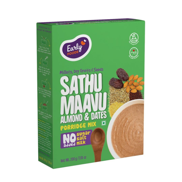 Early Foods Sathu Maavu with Almonds & Dates | No added sugar, No Salt, No Milk Porridge Mix | 100% Natural Multigrain Millets & Ragi Cereal