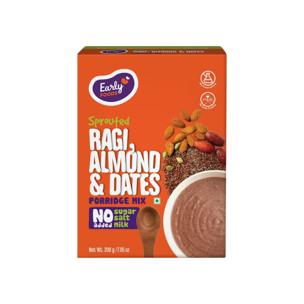 Early Foods Sprouted Ragi Cereal with Almonds & Dates | No Added Sugar, No Salt, No Milk Porridge mix | Sprouted Ragi Flour/Naachni Flour