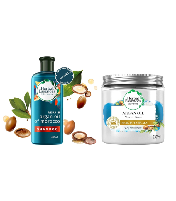 Herbal Essences bio:renew Argan Oil of Morocco SHAMPOO, 400ml, No Parabens No Colourants and Herbal Essences, Argan Oil Hair Mask, 237ml, For Dry, Damaged,Frizzy Hair |Hair Mask for Men & Women