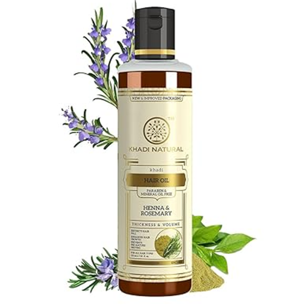 Khadi Natural Rosemary & Henna Hair Oil, Natural Oil For Thick