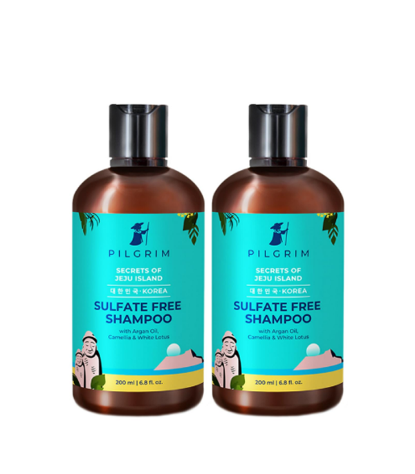 PILGRIM Korean Mild Sulphate Free Shampoo with Argan Oil Pack of 2 (200ml X 200ml) For Dry Frizzy Hair, Men and Women, No Sulphate No Paraben,All Hair type,Korean Beauty Secrets