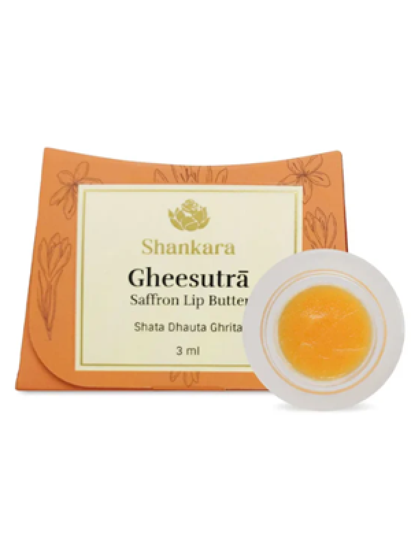 Shankara Gheesutrā Saffron Lip Butter, Ayurvedic Lip Balm for Soothing Dry, Inflamed, and Chapped Lips - Nourishment, Moisturizing, and Hydration up to 12 Hours - (Pack of 1) - 3ml