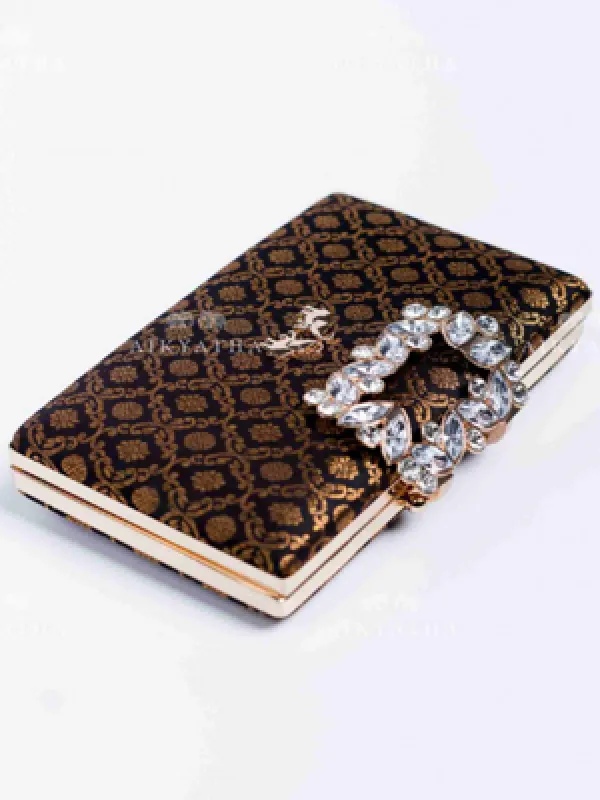 Aikyatha Black Kanjivaram Clutch - 0033N600190103