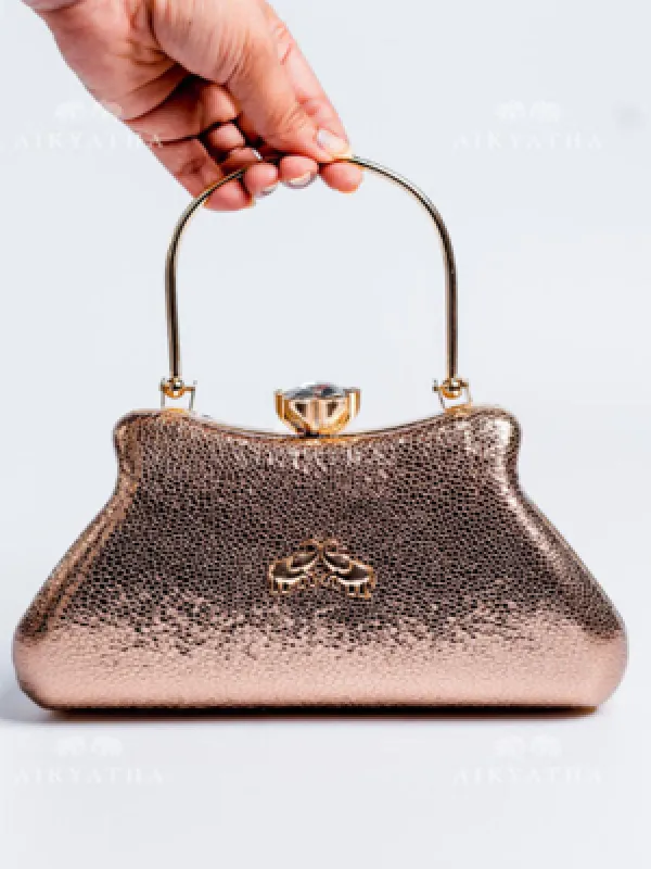 Aikyatha Gold Copper Leather Clutch - 0033N600190031