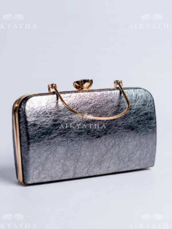 Aikyatha Grey Leather Clutch - 0033N600190041