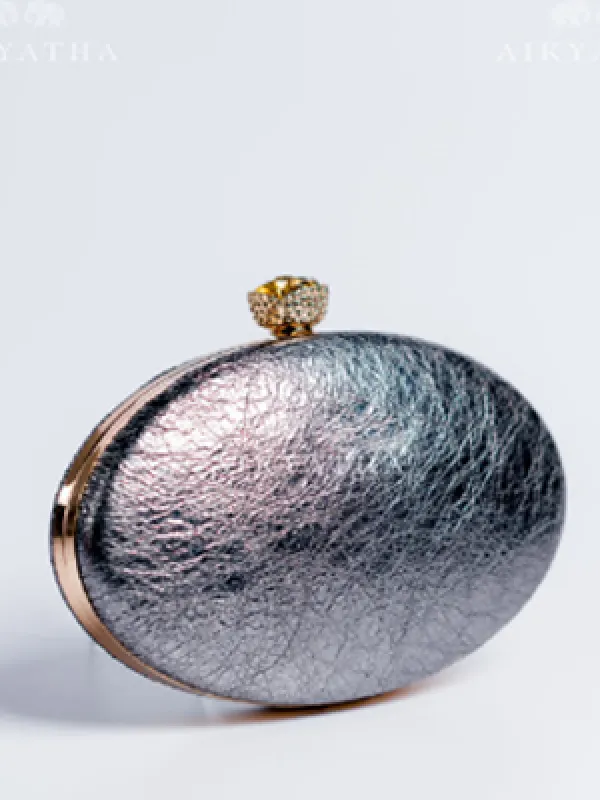 Aikyatha Grey Leather Clutch - 0033N600190050