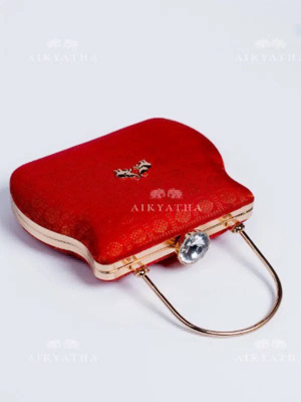 Aikyatha Kanjivaram Red Clutch - 0033N600190134