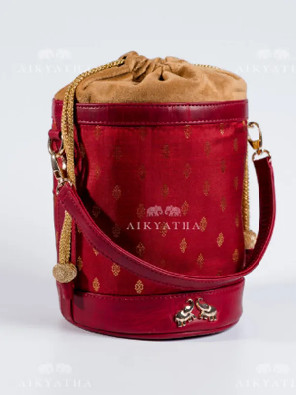 Aikyatha Maroon Kanjivaram Potli - 0033N600191024