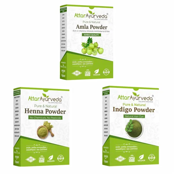 Attar Ayurveda Henna Leaves, Indigo Leaves and Amla Powder Combo