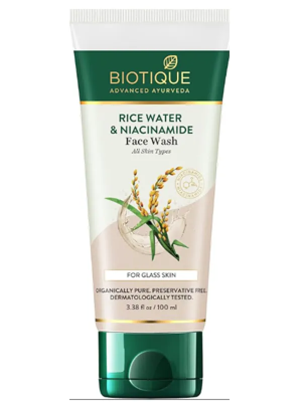 Biotique Rice Water & Niacinamide Gel Face Wash Removes Excess Oils & Reduce Blemishes of the Skin | Glass Skin | For Men & Women - 100ml