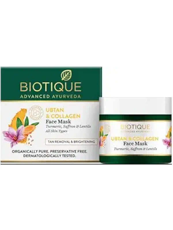 Biotique Ubtan & Collagen Skin Brightening Face Pack Mask for Fairer, Brighter & Tan Free Skin |Dark Spot & Blemish Reduction|For Men & Women -50g