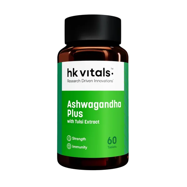 hk vitals Ashwagandha Plus with Tulsi Extract 500mg (60 Tablets) | Improves Muscles Strength | Energy and Immunity Booster